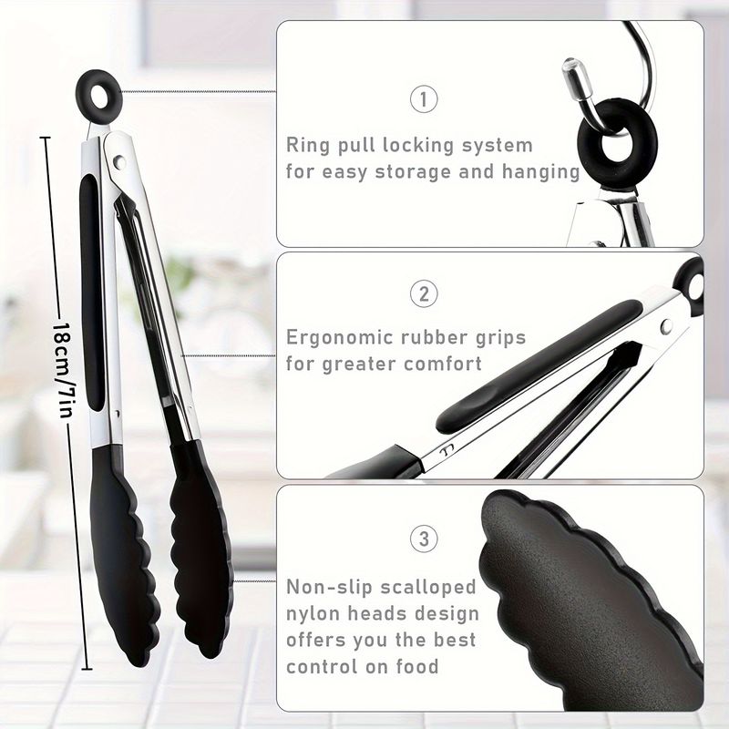 1/3/7 stuks hittebestendige keukentangen 7-inch mini-voedseltangen met nylon punten voor koken, barbecueën, grillen, salade bakken en gereedschap144_voghion.com