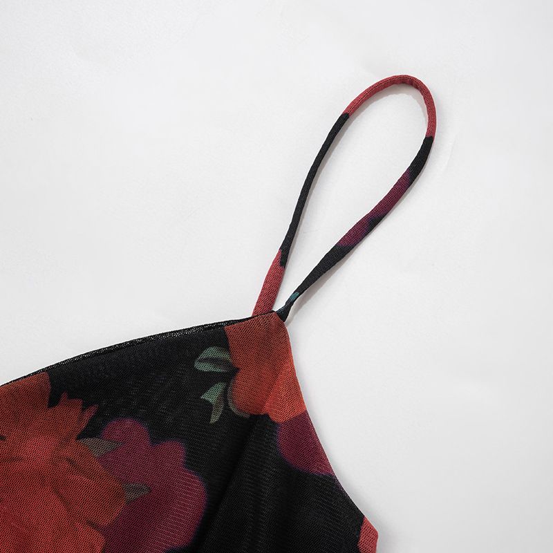 D24ST1252024 New Sexy Suspender Printed Double-layer Lace Top Slim Fit Hip Hugging Short Skirt Set_voghion.com