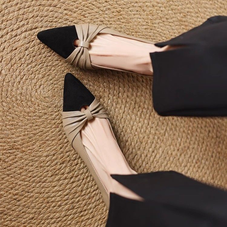 French Style Pointed Toe Pumps For Women, Spring And Autumn New Black Shallow Mouth Soft Sheepskin Stiletto High Heels,_voghion.com