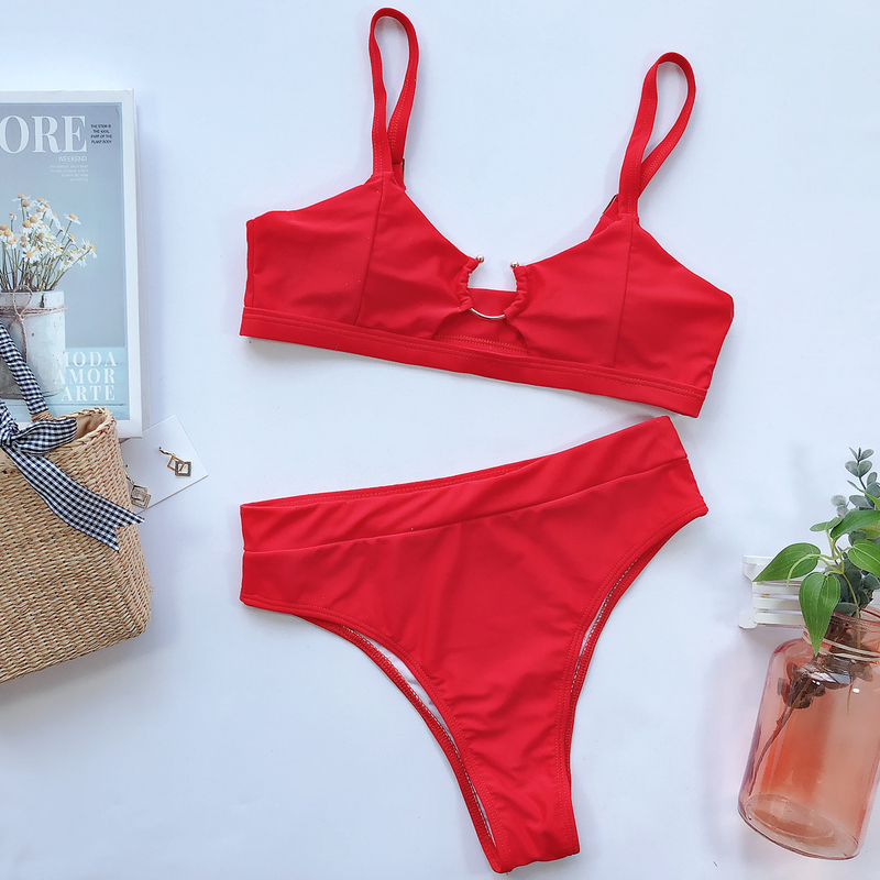 Maillot de bain femme maillot de bain fendu vert imprimé léopard bikini nouveau maillot de bain couleur unie_voghion.com