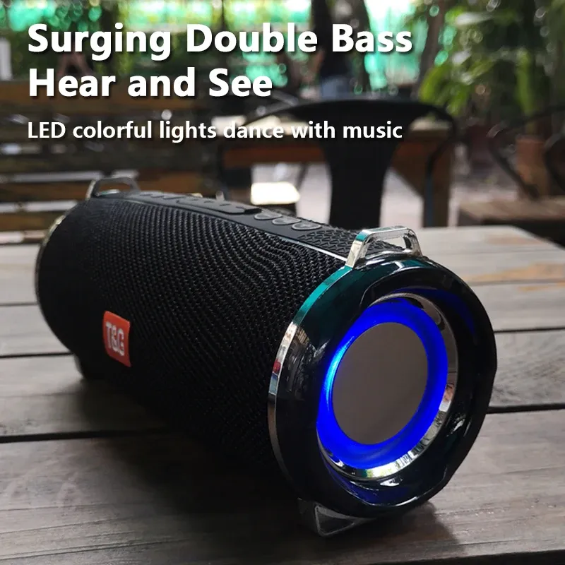 Haut-parleur Bluetooth portable, amplificateur audio radio extérieur, barre de son étanche, colonne U disque, caisson de basses sans fil, lumière LED_voghion.com