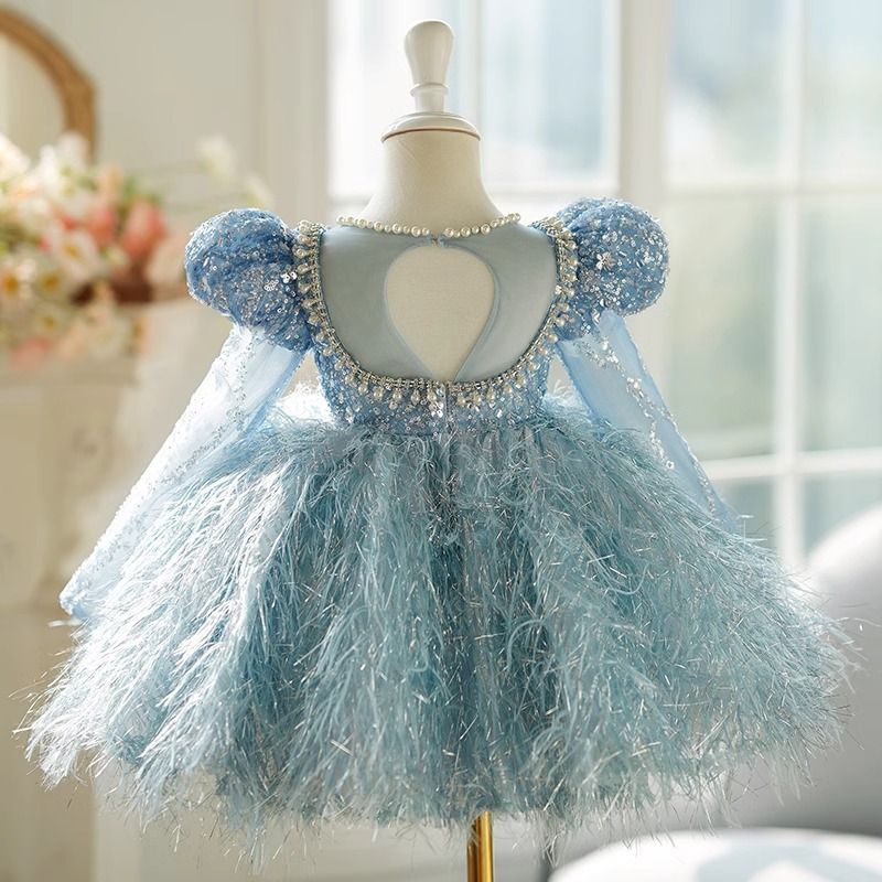 Abito da principessa azzurro cielo per bambina - Abito di alta qualità per compleanni e spettacoli al pianoforte_voghion.com