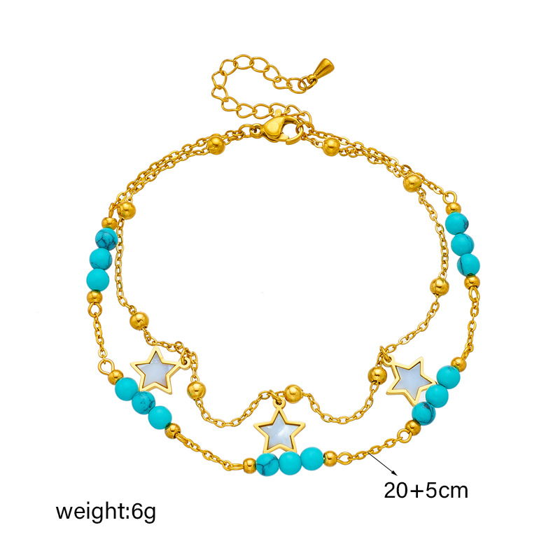 Bracelet de cheville simple et tendance avec pendentif œil pentagramme et perles, chaîne irrégulière empilée à double couche_voghion.com