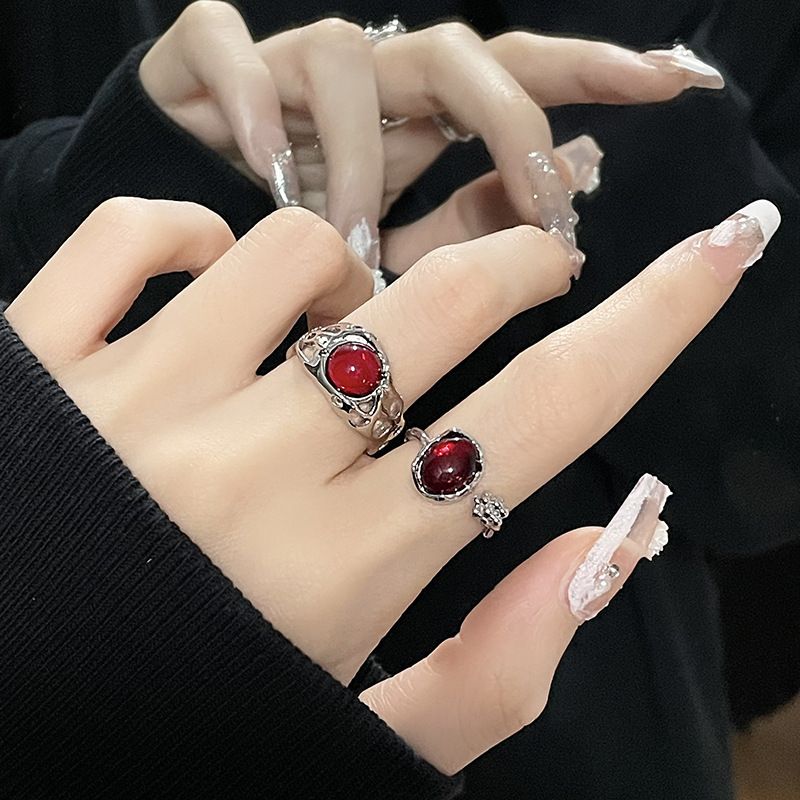 Hot selling red agate niche design sense ins cool and high-end feeling minimalist flower bud ring,Retro, stylish, beautiful_voghion.com