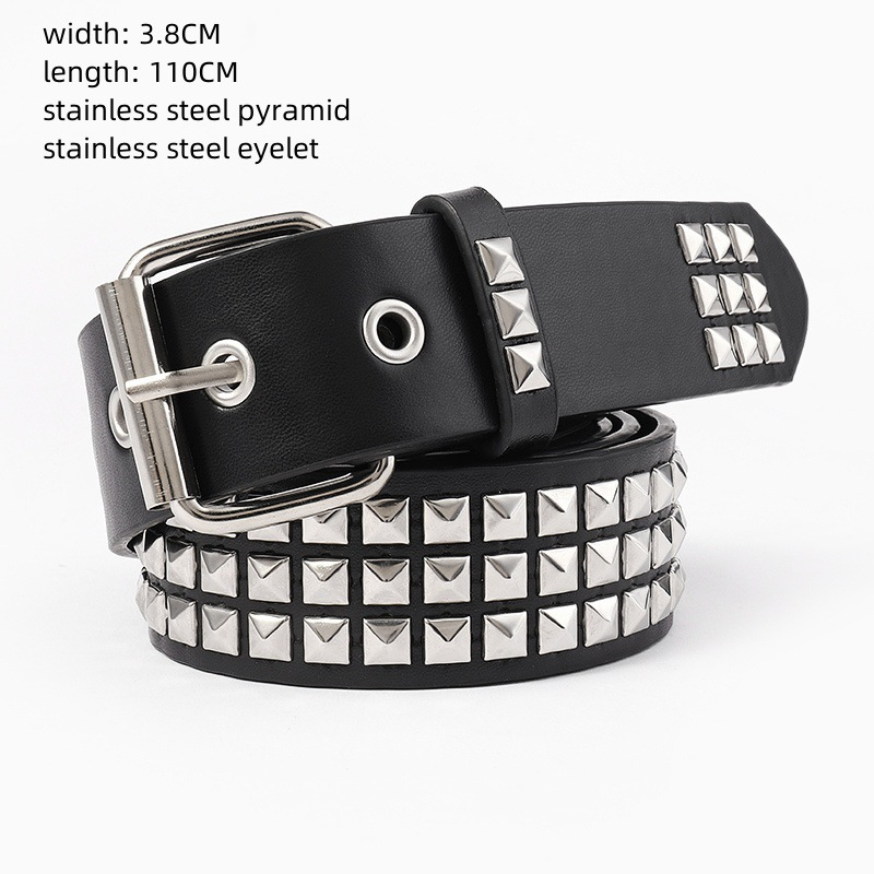 Fashionable punk square hardware jeans with unisex rivet hip-hop belt decoration_voghion.com