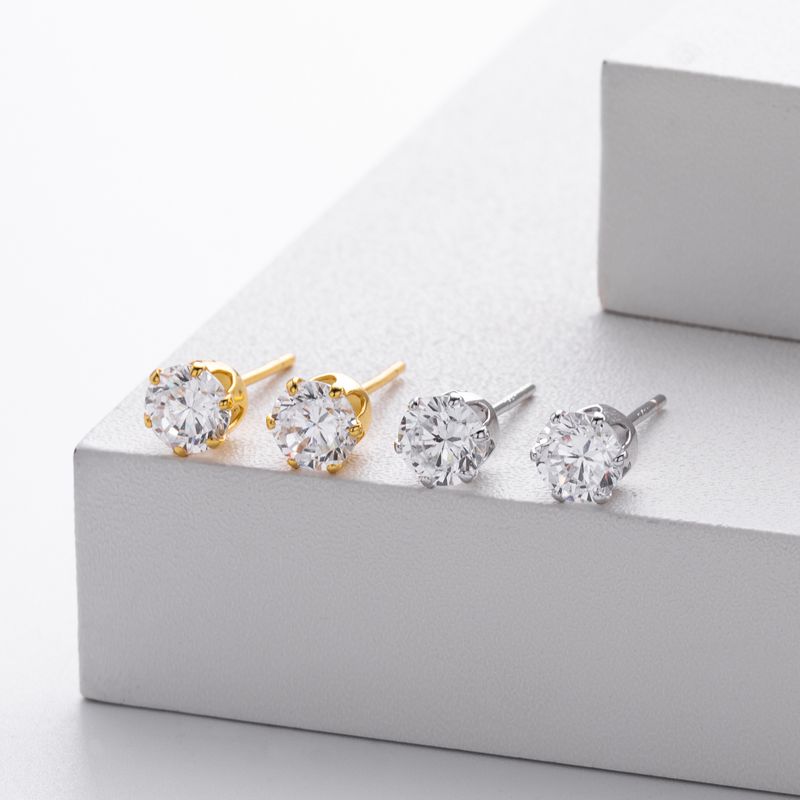 Orecchini a bottone da donna in argento sterling con zirconi cubici, forma geometrica minimalista a forma di osso, argento 925 placcato in oro bianco e oro giallo_voghion.com