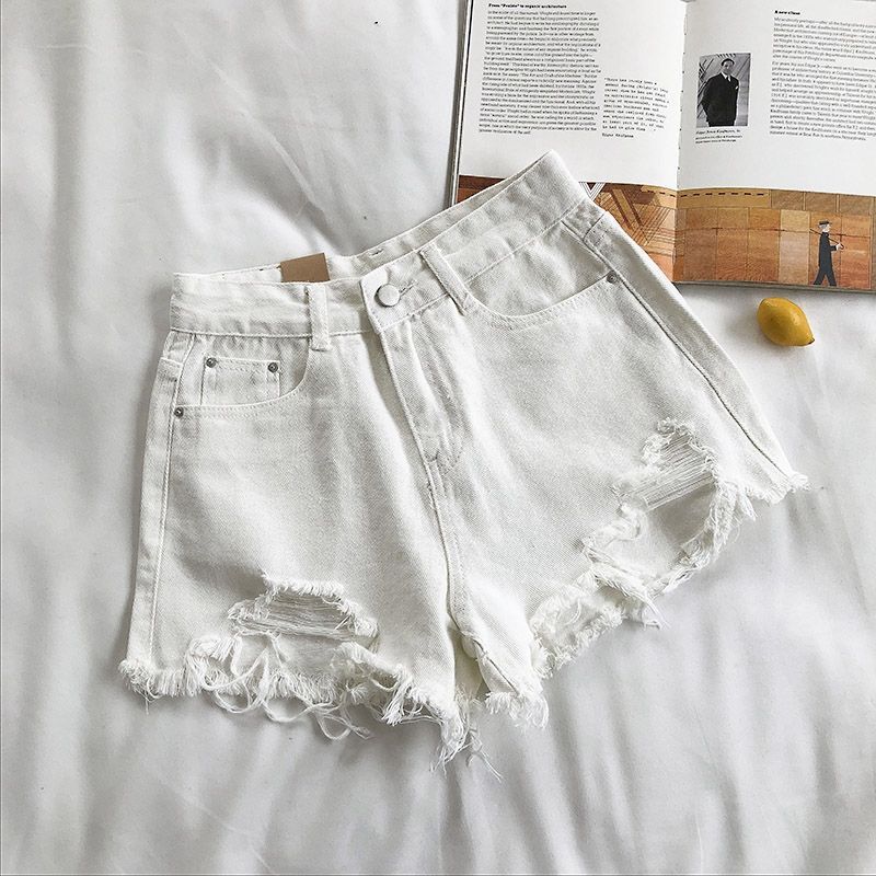 Women's Clothing Light Colored Denim Shorts Women's High Waisted Light Wash Denim Shorts With Distressed Hem & Ripped Details - Stretchy Comfort Fit_voghion.com