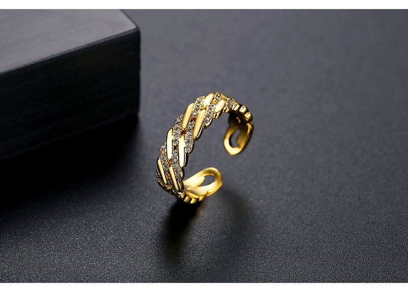 Anello aperto regolabile con elegante design a spirale da donna, stile geometrico minimalista con accenti in zircone_voghion.com