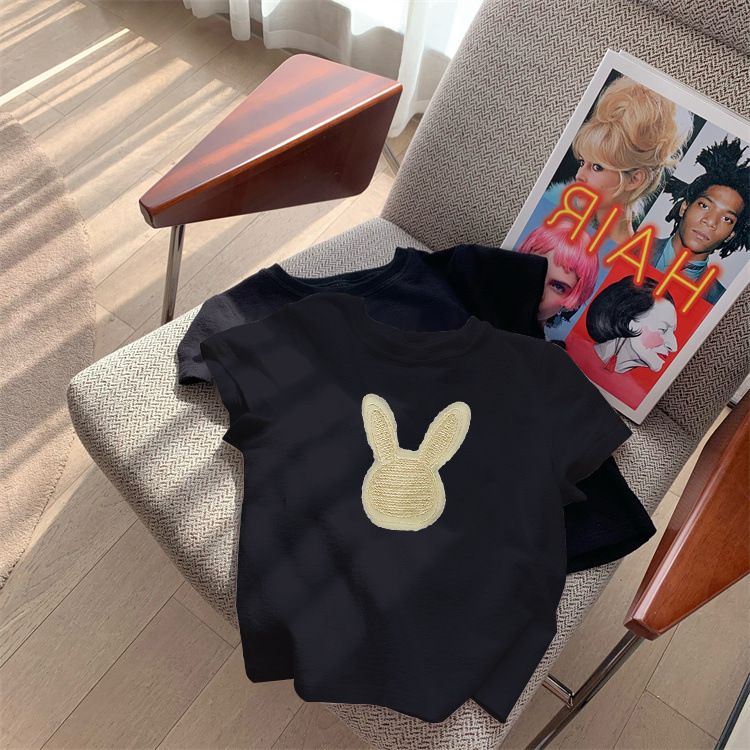 Women's clothing new cute rabbit short-sleeved T-shirt for women, slim and small tops, casual and age-reducing, navel-baring and chic small shirt_voghion.com