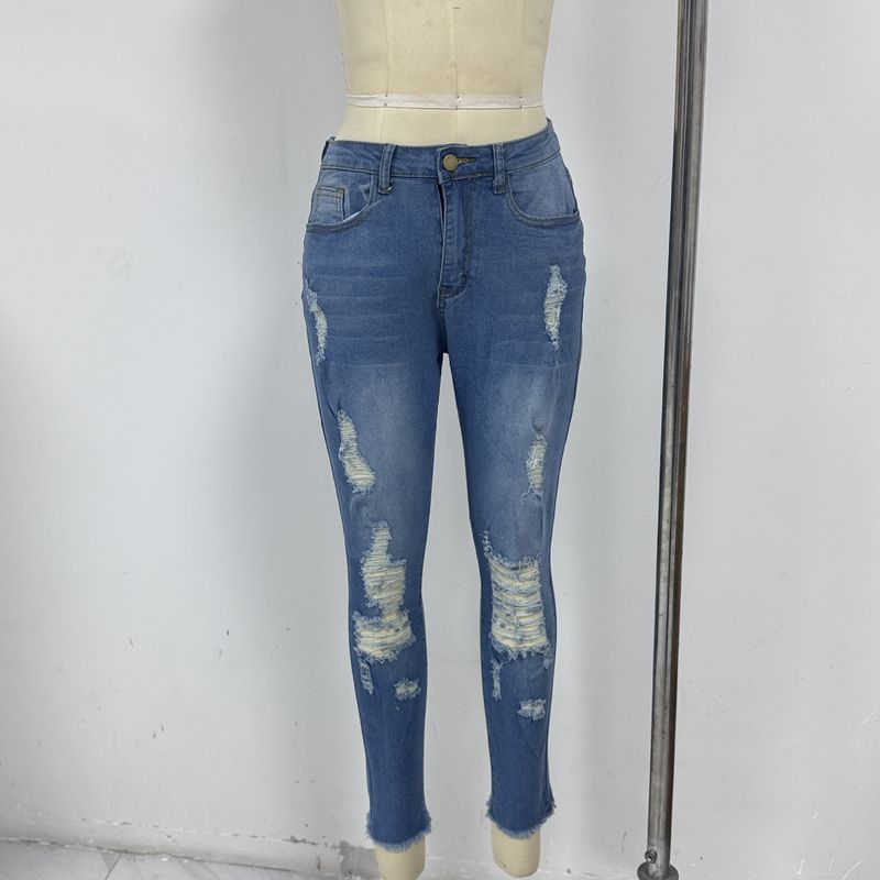Abbigliamento donna Jeans elastici a vita alta con fori per le donne_voghion.com