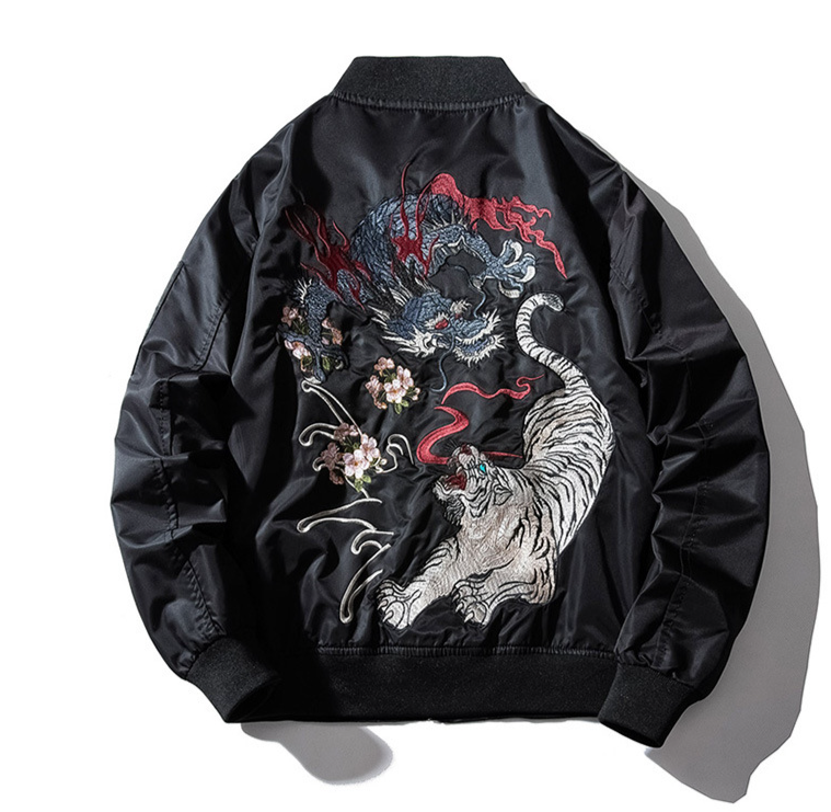 Men's Clothing Baseball Uniform For Men In Autumn And Winter Dragon Pattern Loose Bomber Jacket Trendy Street Handsome Thin Embroidered Jacket_voghion.com