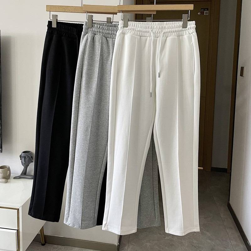 Men's Clothing Straight Sports Pants Men's White Casual Trousers Wide Leg Pants Spring And Autumn Sweatpants_voghion.com