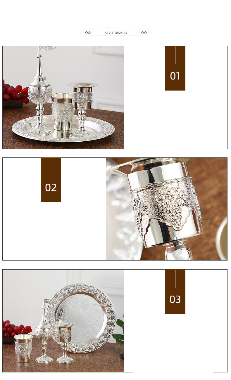 Arredamento per la casa Set da vino retrò di lusso leggero Set da vino decorativo in metallo Regalo squisito Set da vino in stile palazzo Set da vino con bicchieri da vino_voghion.com