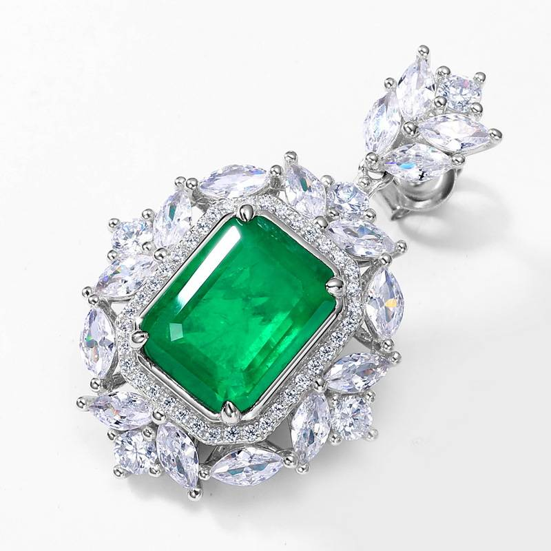 Pendientes de plata S925 para mujer, con piedras preciosas de color verde esmeralda, estilo retro de lujo y cristal verde._voghion.com