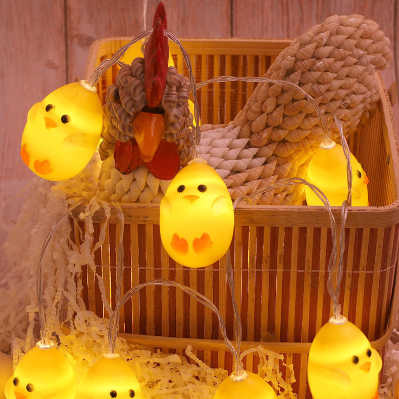 Guirlande lumineuse de Pâques pour chambre d'enfant, décoration d'œufs colorés, design de dessin animé_voghion.com