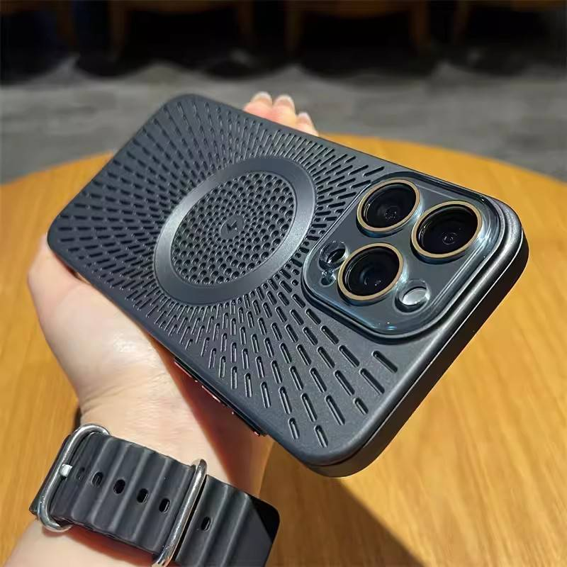 Telefoonhoesje en hoesjes geschikt voor iPhone 16 Zomer Geavanceerde ijswarmteafvoer Holle magnetische mobiele telefoonhoes Lensfolie Beschermhoes_voghion.com