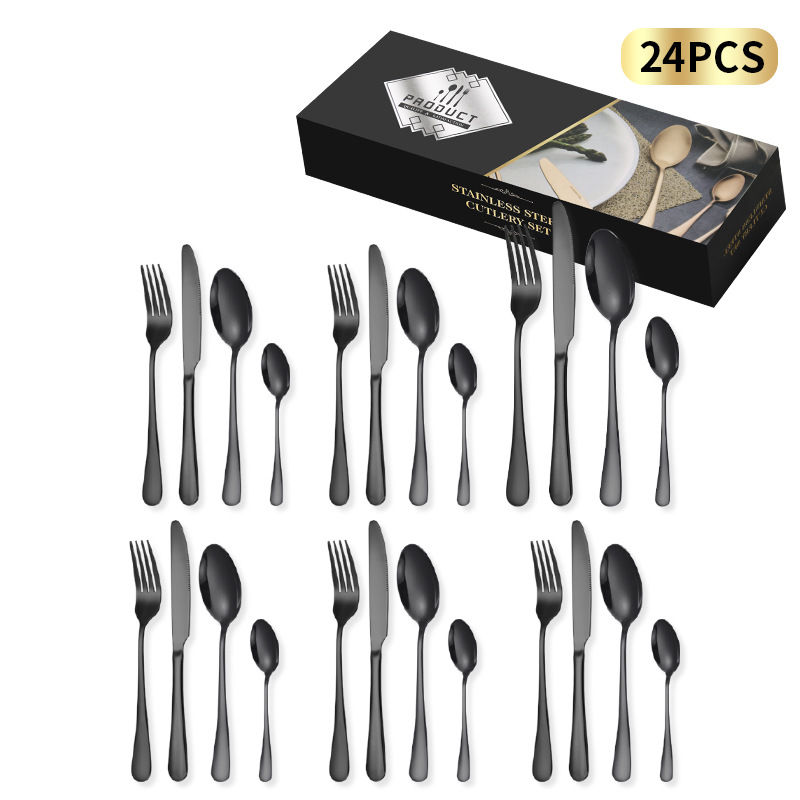 Juego de cubiertos premium de acero inoxidable 1010 de 24 piezas: 4 piezas principales, cuchillo, tenedor y cuchara, en una caja de regalo minimalista._voghion.com