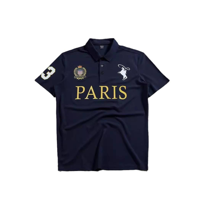 Herrenbekleidung Sommer Poloshirt mit drei Knöpfen Atmungsaktives Poloshirt mit gerader Schulter und lockeren Kurzarm_voghion.com
