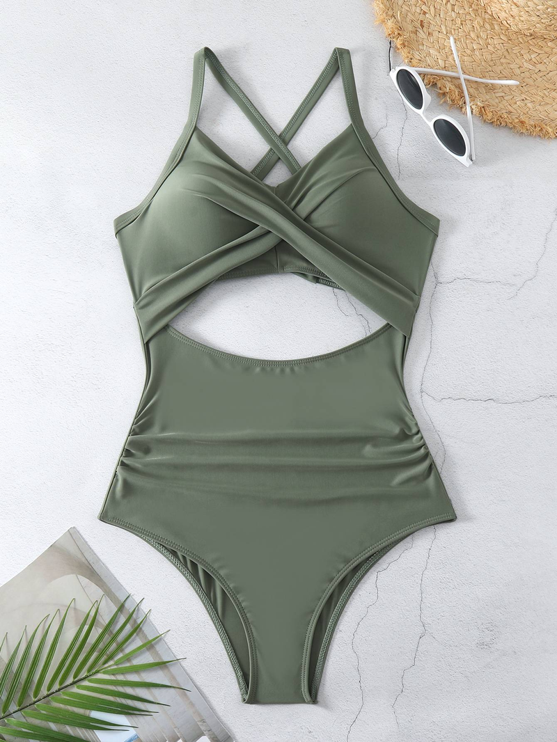 Maillot de bain une pièce pour femme, maillot de bain moulant dos nu, croisé et ajouré_voghion.com