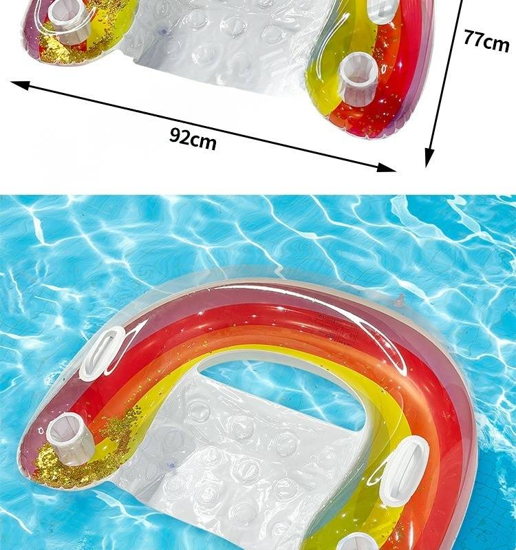 Glitter Rainbow Inflatable Seat For Adults - Thickened Floating Lounger With Backrest For Pool Lake & Beach (Heavy-Duty PVC Non-Slip Design)_voghion.com