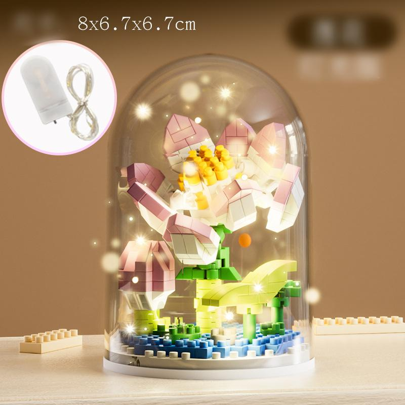 Bloempot met lichtblokken Kleine deeltjes Microdeeltjes Assemblagespeelgoed Educatief 6-12 jaar Lego speelgoed Kerstcadeaus - Vakantie cadeauselectie_voghion.com