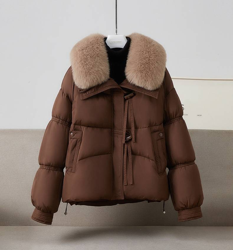 Dames winterjas met afneembare capuchon van konijnenbont - Oversized gewatteerde jas (zwart/wit/bruin/rood) | Koreaanse streetwearstijl (M-XXL)_voghion.com