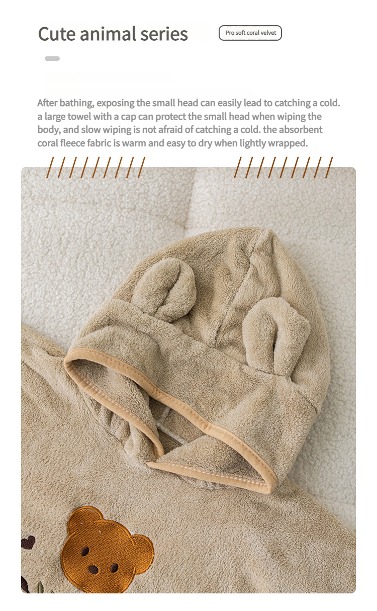 New Style Coral Fleece Kids' Bathrobe, Cartoon Hooded Baby Bath Cape & Beach Towel_voghion.com