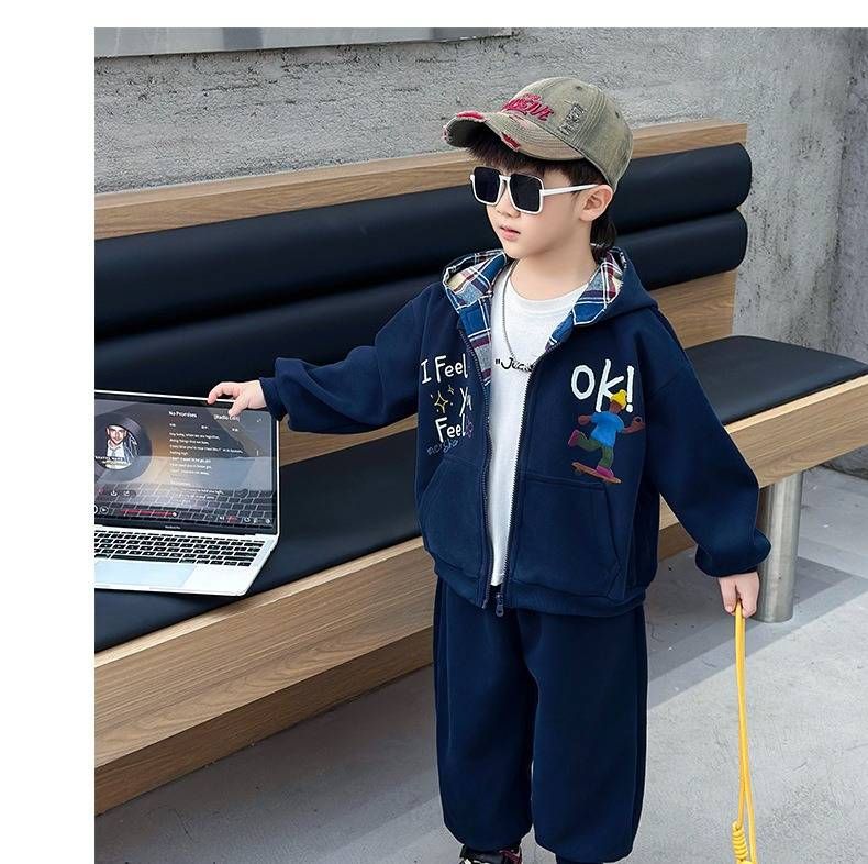 Conjunto deportivo de otoño para niño: sudadera con capucha y pantalón deportivo para niños activos (90-150 cm) - Mezcla de algodón suave para mayor comodidad y diversión_voghion.com