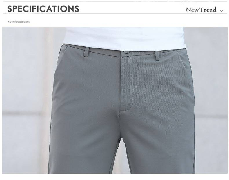 Pantaloni casual da uomo, vestibilità dritta, elasticizzati, comodi, adatti a tutte le stagioni, grigi e neri, abbigliamento casual da ufficio, in tessuto misto cotone_voghion.com