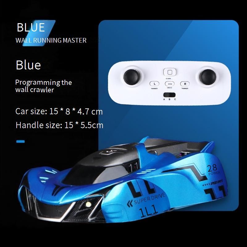 Infrared Light-Chasing Wall-Climbing RC Car With Watch Remote Control – Interactive Stunt Toy For Kids (Blue/Red, English Packaging)_voghion.com