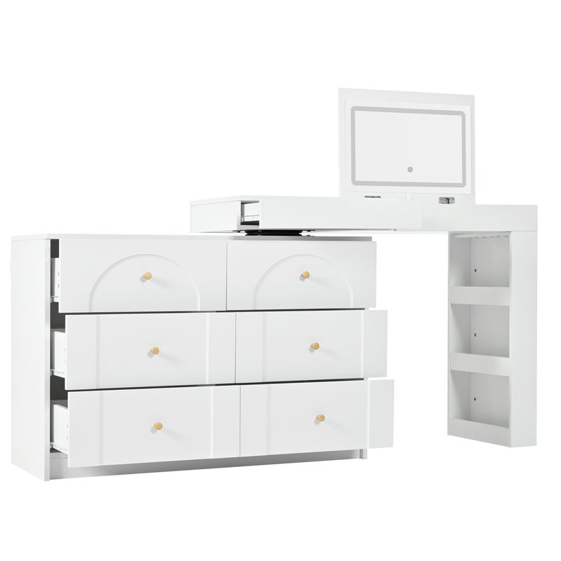 Drehbarer Schminktisch mit LED-Beleuchtung,Frisiertisch,Bürotisch,weiß,105×40×80cm_voghion.com