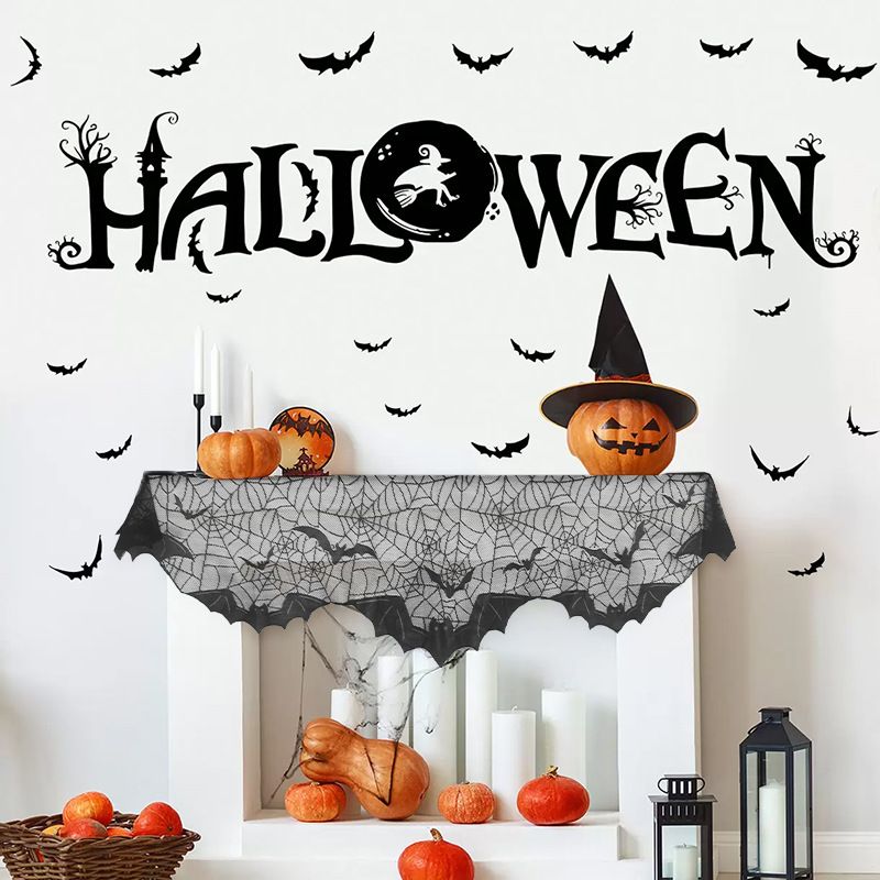 Halloween black spider web mantel cloth fire towel fireplace towel_voghion.com
