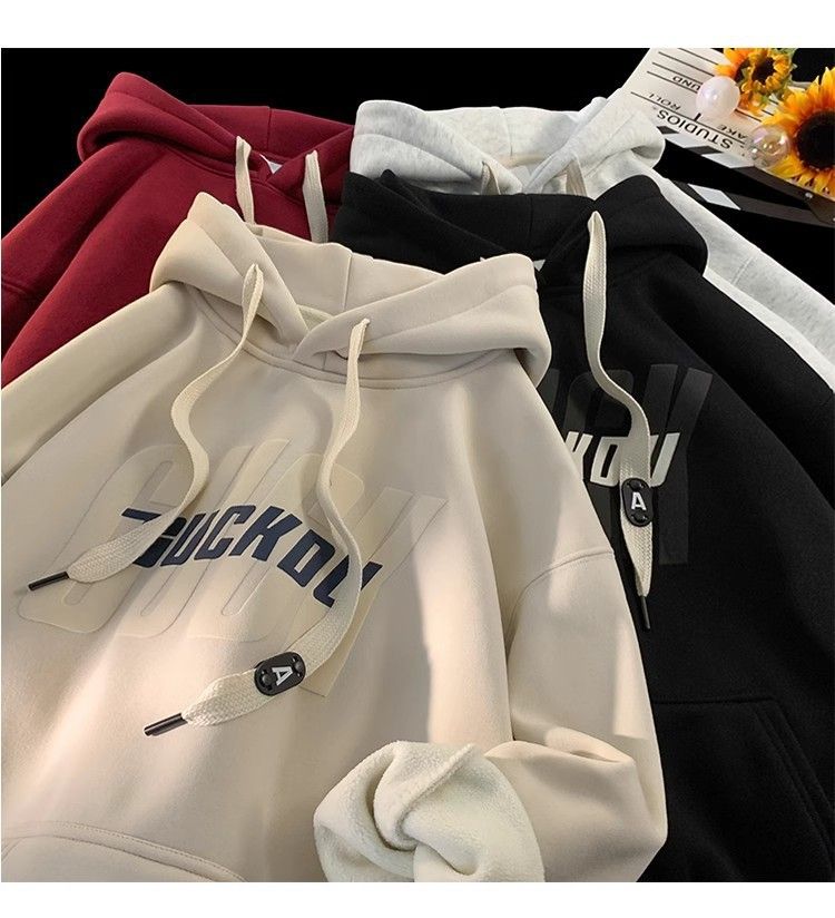 Nuova felpa con cappuccio retrò in pile, top trendy da uomo, giacca con cappuccio larga stampata_voghion.com