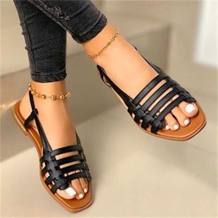 Γυναικεία φλατ σανδάλια, καλοκαιρινά, νέα, casual, φλατ σανδάλια με στρογγυλό κεφάλι, για γυναίκες, μεγάλα μεγέθη_voghion.com