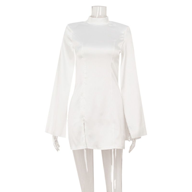 Slim Fit Elegant New Palace Style High-End Satin Cape Sleeve Short Dress_voghion.com
