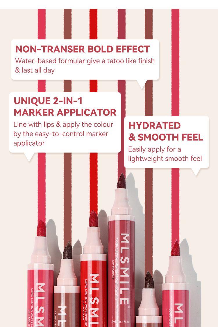 MLSMILE Stylo à lèvres antiadhésif longue durée, facile à colorer, crayon à lèvres mat, marqueur, rouge à lèvres, eau_voghion.com