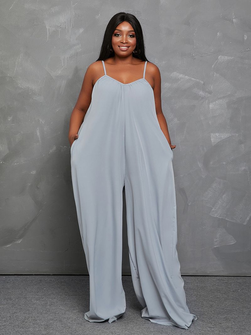Women's loose large size bell pants solid color jumpsuit_voghion.com
