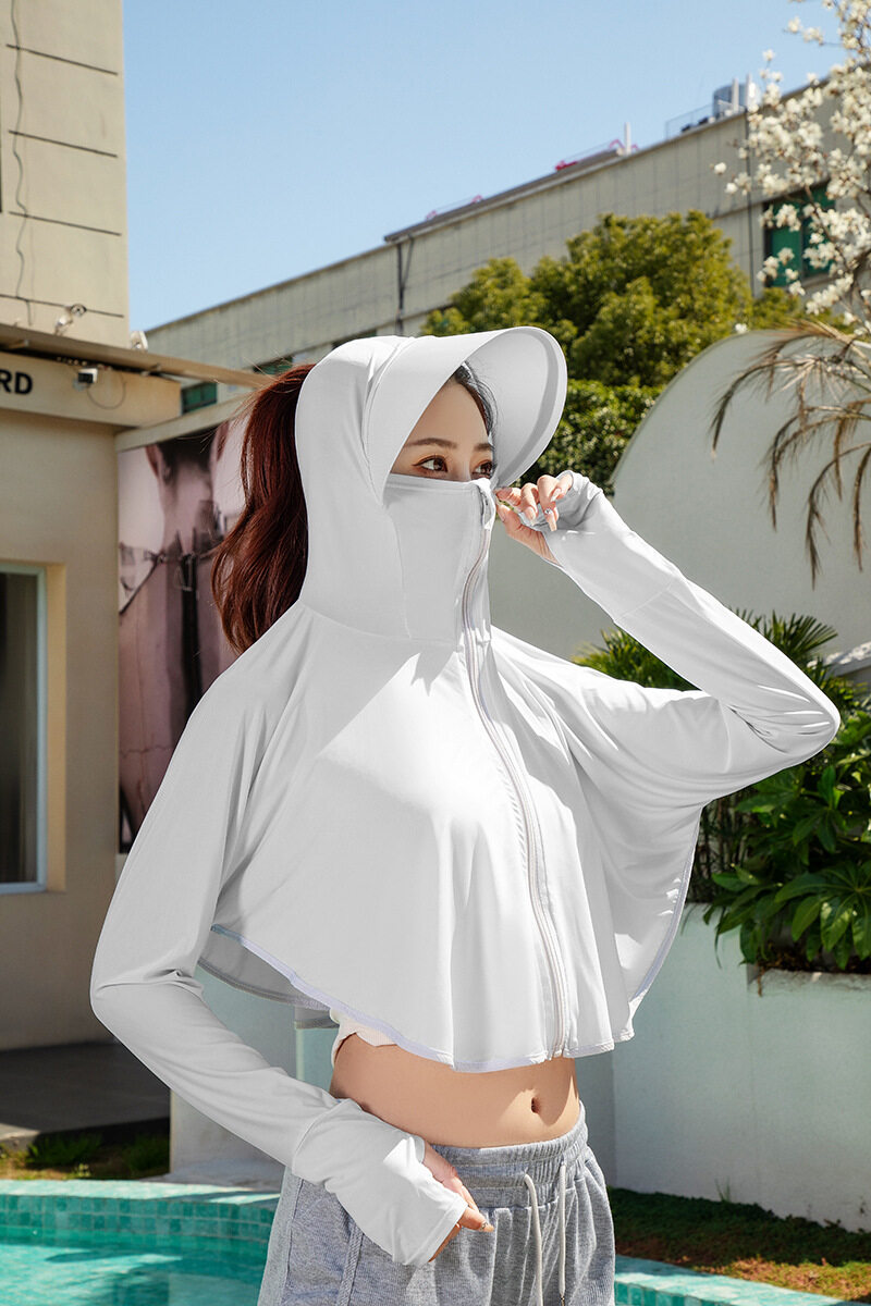 SUPERFLOWER Giacca da donna con protezione UV con cappuccio e copertura per il viso per attività all'aperto in bicicletta Top a maniche lunghe_voghion.com