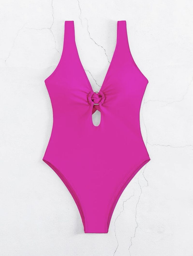 Maillot de bain une pièce bikini sexy, couleur unie_voghion.com