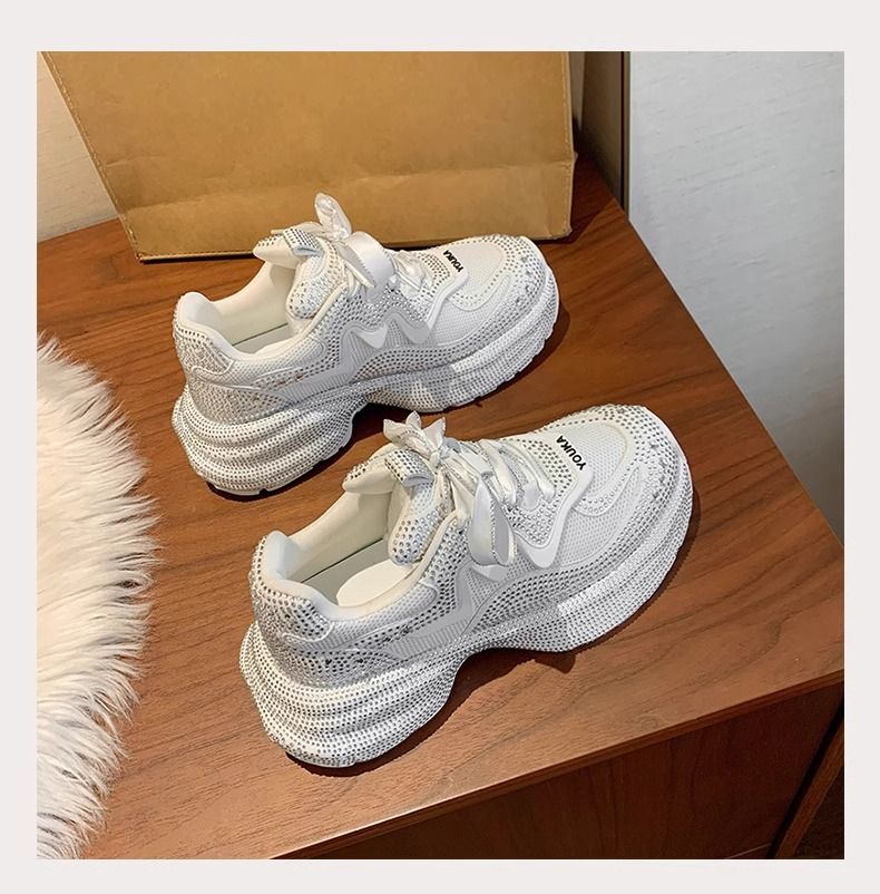 Dikke platform sneakers voor dames met strass steentjes - modieuze streetwear casual schoenen voor hardlopen, wandelen en dagelijks gebruik_voghion.com