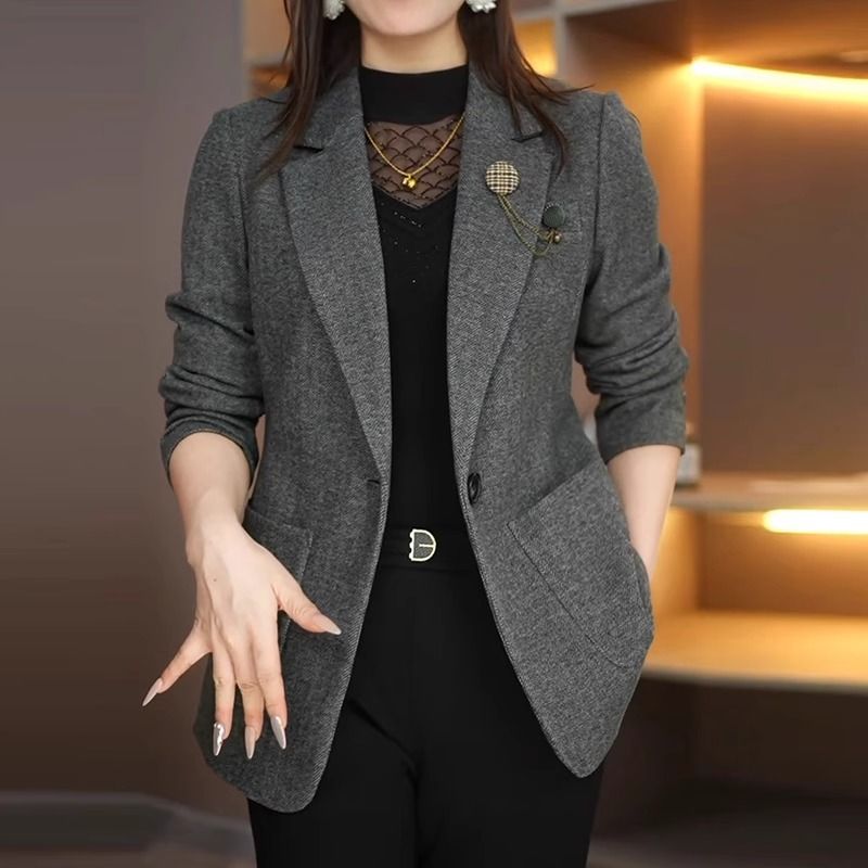 Blazer feminino primavera e outono 2025, novo estilo, elegante, de alta qualidade, versátil, casual, profissional, terno para mães_voghion.com