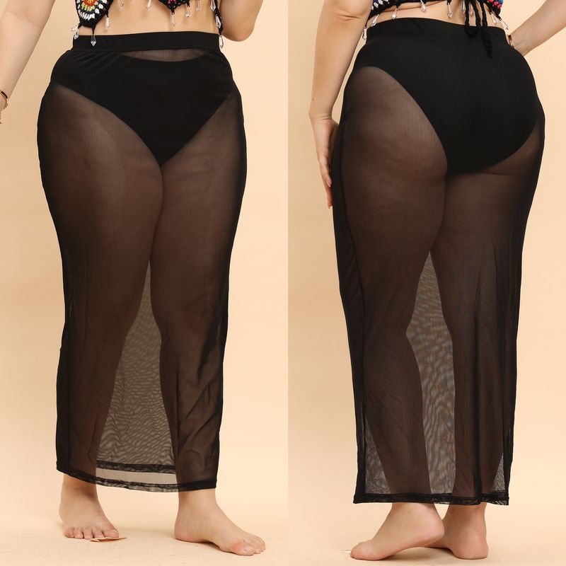 Strandkleid für Damen in Übergröße, sexy, durchsichtiger Netzrock im Badeortstil_voghion.com