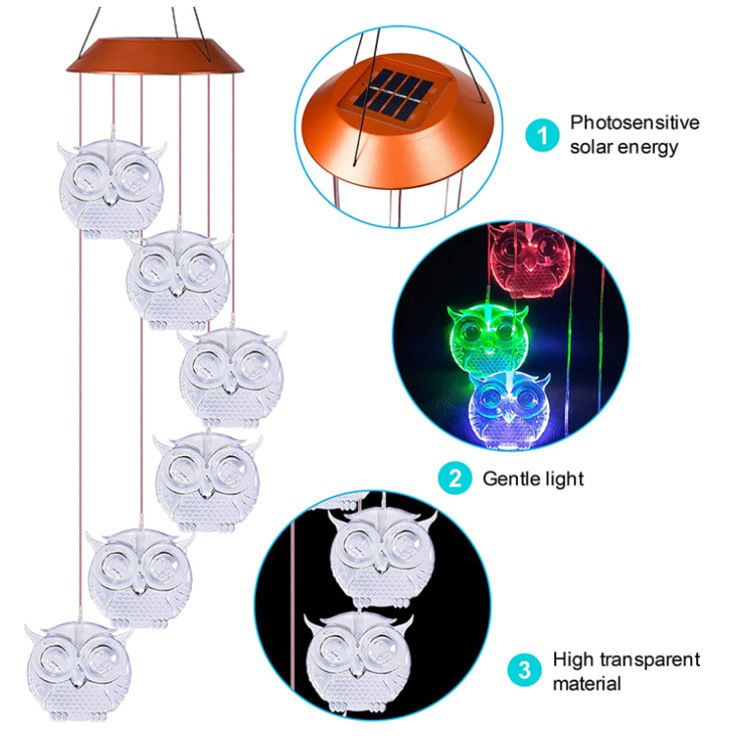 Solar LED Color-Changing Wind Chime Light – Rotating Owl & Angel Shape Garden Decor With 7 Colors, Waterproof Outdoor Hanging Lantern For Patio, Yard_voghion.com