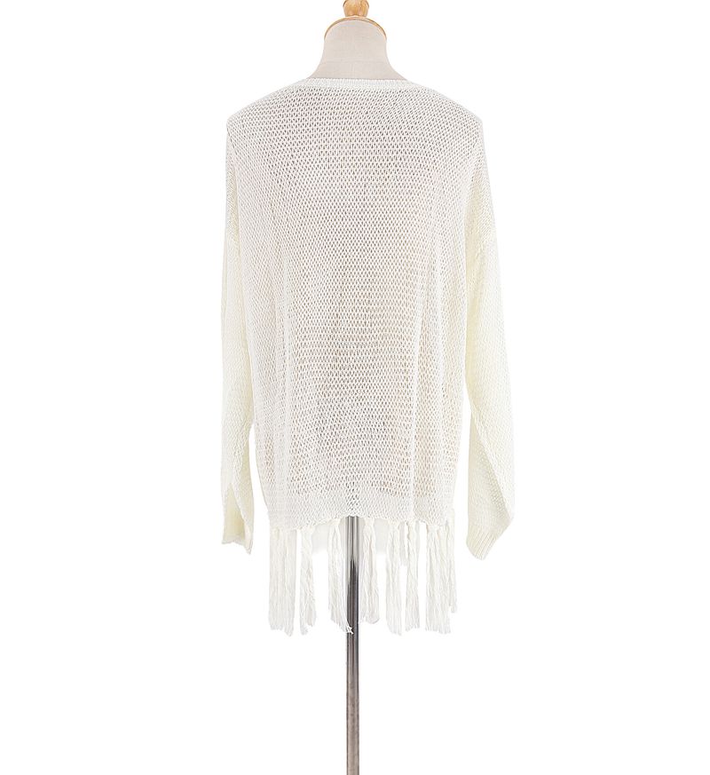 Women's Crochet Lace Fringe Beach Cover Up – Boho Chic Bikini Wrap, Lightweight Sun Protection Shirt, One Size Fits All_voghion.com