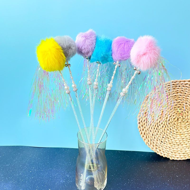 Neuer Verkaufsschlager: Pompon-Zauberstab mit Quaste, Hasenfell-Zauberstab mit Glöckchen, Katzenspielzeug mit Feder_voghion.com