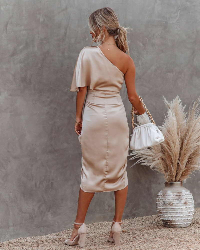 Women's sexy unilateral sleeve irregular skirt dress evening dress_voghion.com
