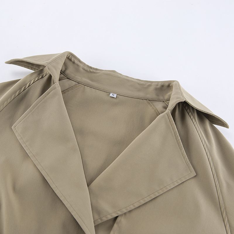 Women's Khaki Double-Breasted Trench Coat With Notched Lapel – Casual Blazer Jacket For Fall, Comfortable & Stylish_voghion.com