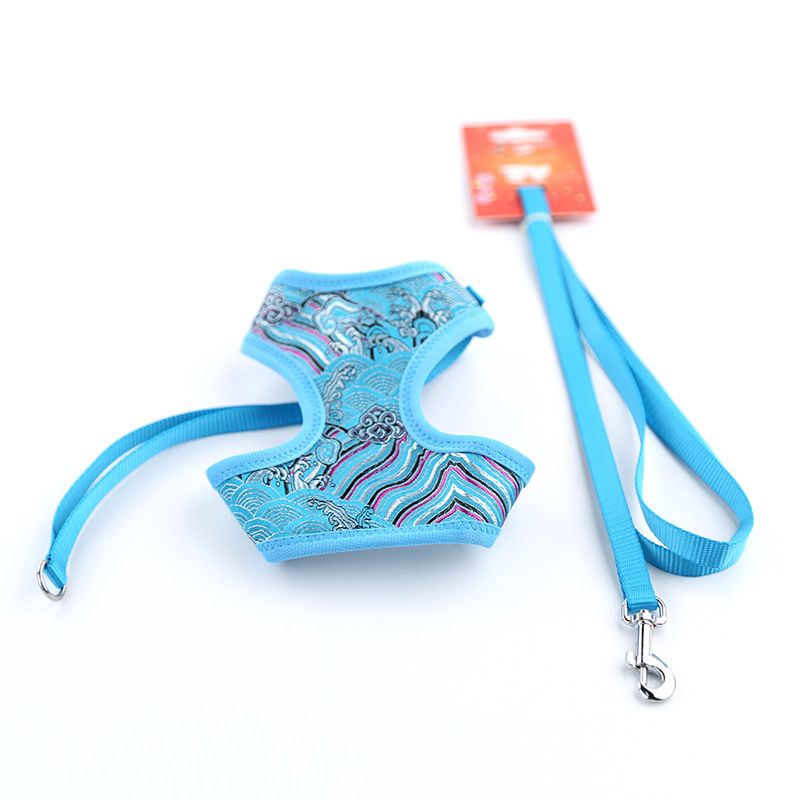Haustier bestickt traditionelle Handwerk Katze verstellbar atmungsaktiv Mesh Hund Brustgeschirr_voghion.com