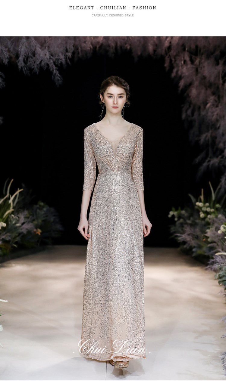 Damenbekleidung Goldenes Temperament Pailletten Elegantes Kleid Rock Weibliche Gastgebertextur Jahrestagung Geschenk_voghion.com