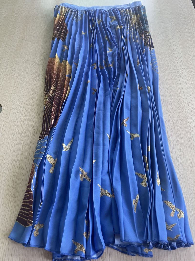 Maglietta attillata classica da donna, plissettata, alla moda, stampata, lavorata a maglia con motivo a mais + gonna ampia a vita alta_voghion.com